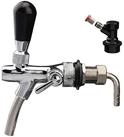 OneBom Beer Tap with Flow Control, Beer Draft Faucet Adurable, with Black Handle Lever & Liquid Ball Lock Post for Keg Home Bar