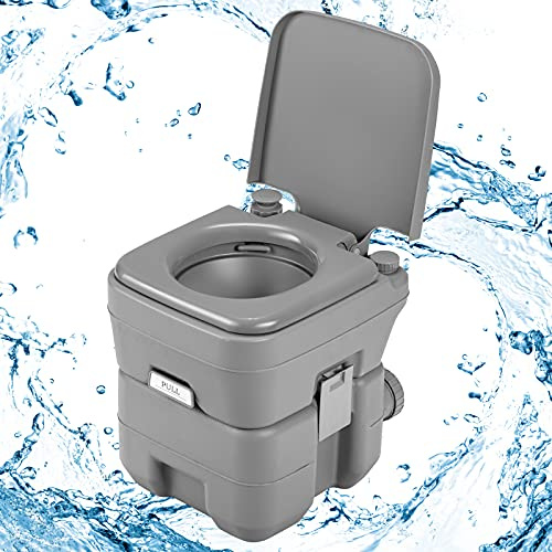 GOPLUS 20L Toilette Seche Portable, WC Mobile Chimique pour RV, Voitures Voyage en HDPE, Charge 150KG, 41x35x41CM (Gris)