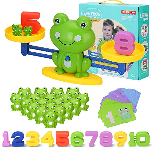 Mathe Waage Montessori Spielzeug, Zählen und Rechnen Lernen Frosch Lernspielzeug Balance Geschicklichkeit mit Waage und Numer Karte Frühen Bildung für Kinder ab 2 3 4 Jahre