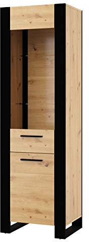 BIM Furniture Glasvitrine Nuka E 188 cm Regale Schrank Möbelseite Vitrine Bücherregal Schwarze handwerkliche Eiche