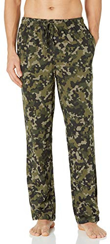 Amazon Essentials Pantalón de Pijama de Punto de algodón Hombre, Verde Oliva Camuflaje Geométrico, M
