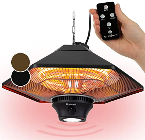 blumfeldt Heat Hexa - Lampe chauffante extérieur, Chauffage radiant infrarouge, Puissance: 800/1200/2000 W, IR ComfortHeat, Eléments chauffants halogènes, LED, Ecran tactile - Noir