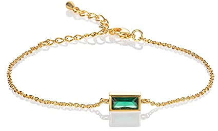 namana Dainty Gold Bracelet for Women and Teenage Girls With Baguette Cut Green Stones, Cute Gold Plated With Emerald Green Stone