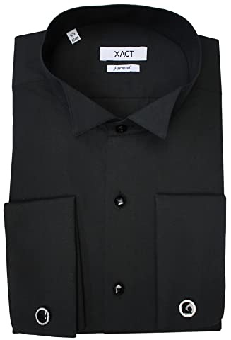 Xact Chemise de Smoking Formelle pour Hommes avec Poignets Doubles - Boutons de Manchette Inclus (Black - Wing Collar - Black Buttons) 41