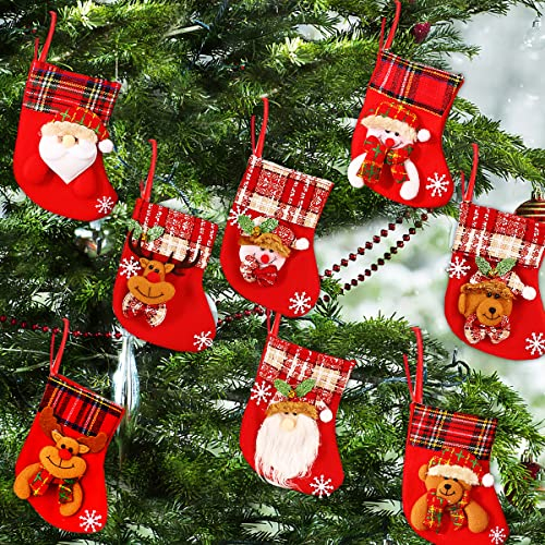 Weihnachtsstrumpf Set, Hillylolly 8 Stück Weihnachtsstrümpfe Mini,16 cm Nikolausstiefel Deko, Nikolaussocke Stoff, Nikolausstrumpf Klein Weihnachtssocken für Weihnachtsbaum Dekoration (Zufälliger Sti)