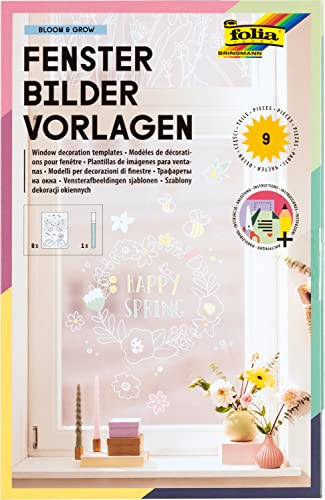 Folia Plantillas para ventanas Bloom & Grow 8 unidades + 1 marcador de tiza para colorear páginas de diseño
