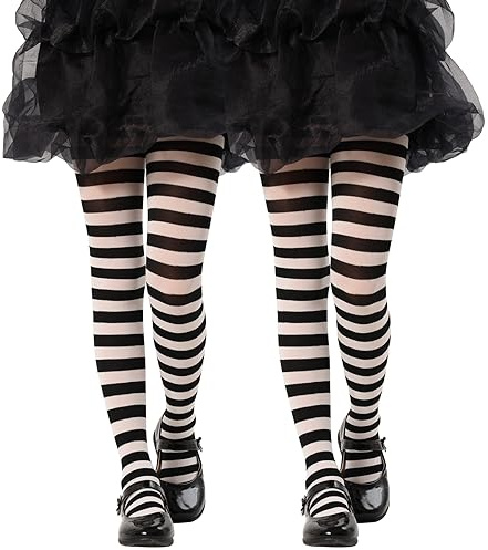 MANZI Medias de rayas opacas con patrón de rayas para niños de 2 a 10 años, 2 pares, negro/blanco, 8-10 años