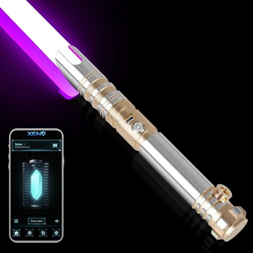 Duell APP Lichtschwert, Smooth Swing, RGB, Metallgriff für Erwachsene, Gold