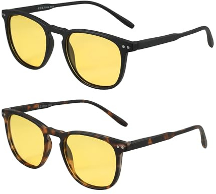 ZENOTTIC 2 Pack Night Vison Polarised Sunglasses Womens Mens Retro Vintage Round and Square Sun Glasses with UV400 Protection Unisex