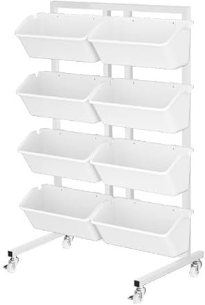 SXHEYUY Soporte Exhibición Flores con Cubos 8 Piezas, Carro Plantas 4 Capas Soporte Flores Acero Inoxidable con Ruedas, Ideal para Floristerías, Verduras, Cafés Y Oficinas,Blanco