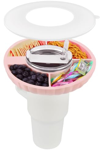 APOMOONS Stanley Cup 40 oz Tumbler with Handle, 4-Compartment Snack Tray, Pink