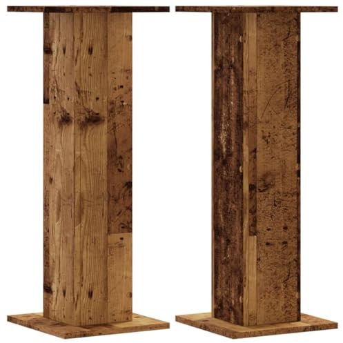 vidaXL Speaker Stands - HiFi Floor Stands, Old Wood Engineered, 80cm Tall, Set of 2, Brown, Hollow Design, Large Top Plate, Sand Fillable, 60kg Max Load Capacity