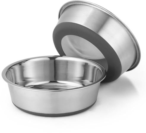 Zaxiva Hundenapf Edelstahl, 2 Stücke, rutschfeste Gummiunterseite, Spülmaschinenfest, Leicht zu Reinigen, Rostbeständiger Futternapf Hund für Mittelgroße Hunde, 900 ml Grau Hunde Napf Dog Bowl