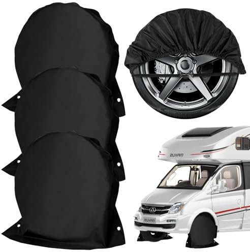 Copertura di Protezione per Pneumatici 2PCS Impermeabile Coperture per 27-29 Pollici Diametro Pneumatico per Roulotte Camper Roulotte Auto d'epoca 72,5 x 72,5 cm Nero (4)