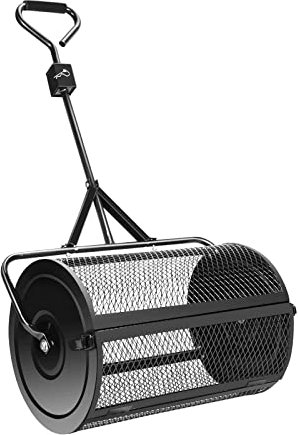 Esparcidor de musgo de turba de malla de metal resistente de 24 pulgadas para césped y jardín, cesta de empuje, tamiz, abono de tierra, verde y negro