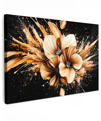 MuchoWow© Impression sur Toile Decoration Murale Peinture 120x80 cm Tableaux Decoratifs Muraux Déco Chambre Tableau Salon Fleurs - Or - Graffiti - Noir - Abstrait