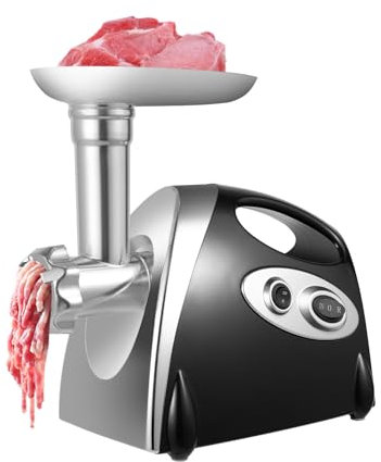 Picadora de carne eléctrica, 800 W, con 3 placas de molienda y tubos de llenado de salchichas, picadora de carne eléctrica, multiprocesador de alimentos, color negro