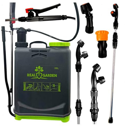H&F Heimtextilien 20 Liter Rückenspritze – Drucksprüher für Garten mit Verstellbarer Düse, breiter Öffnung, leicht (2,5 kg), ergonomische Gurte, Sprühlanze & Schlauch