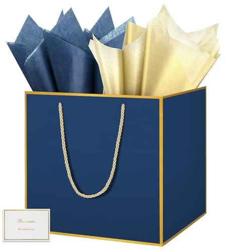 HONTIUS 11.8'' Sacchetto Regalo, Quadrato Sacchetti Regalo, Busta regalo grande con Carta Velina e Carte, 30 * 30 * 30cm Borsa Regalo Compleanno per Damigella d'onore Festa di Nozze 1 Pezzi D