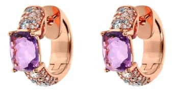 BRONZALLURE Boucles d'oreilles femme plaqué or 18 carats – Boucles d'oreilles créoles hypoallergéniques avec pavé de zircon cubique violet – Bijoux fabriqués en Italie – Idée cadeau anniversaire, fête