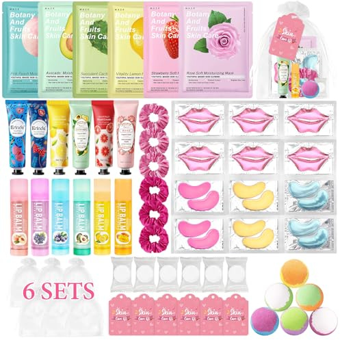 Erinde Set Spa Party da 60 Pezzi per Ragazze, Idee Regalo Donna, Accessori Spa con Maschere Viso per la Cura della Pelle, Crema Mani, Balsamo Labbra e Maschera Labbra, Set Regalo per Donne
