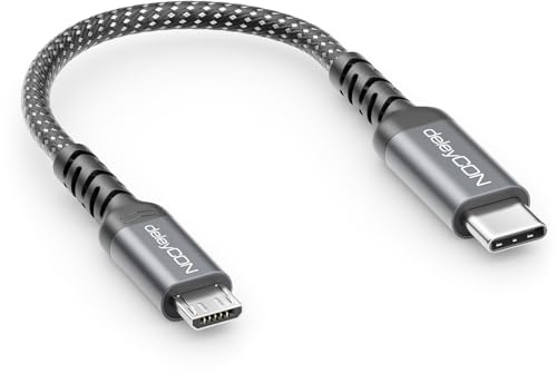 deleyCON 0,15m USB-C auf Micro USB Kabel Kurz (Ladekabel Datenkabel für Micro USB Geräte) - Für PS4 Controller, Handy, Smartphone, Tablet, Kamera Usw.