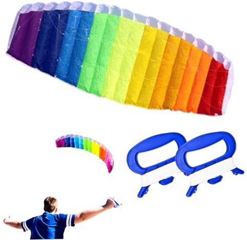 Power Kite, Rainbow Stunt Kite 1.4m Double Line Power Flying Tools Rainbow Stunt Sports (Line Board Random Color), Parachute