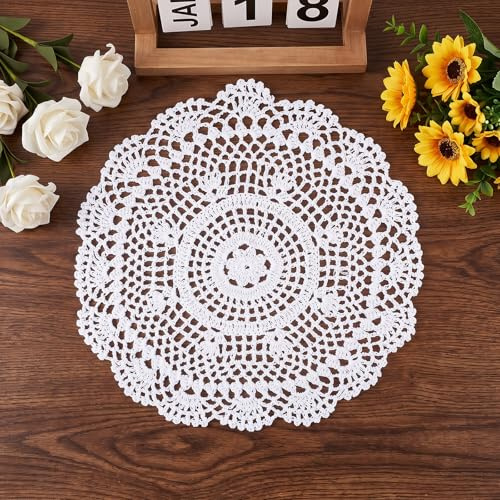 RAHHLIZS Platzdeckchen Rund,Gehäkeltes Tischset Rund Spitze Platzset Bestickte Tischmatte Spitzendeckchen Häkeldeckchen Spitze Placemats für Küche Esszimmer Café Party Hochzeit 30cm