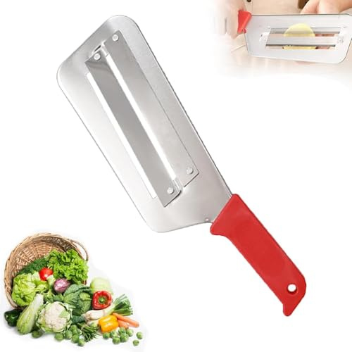 Generico Coltello Da Verdura A Doppia Lama in Acciaio Inossidabile, Taglierina E Affettatrice Multifunzione Per Cavoli, Insalata E Verdure, Impugnatura Ergonomica, Facile Da Pulire (Rosso)