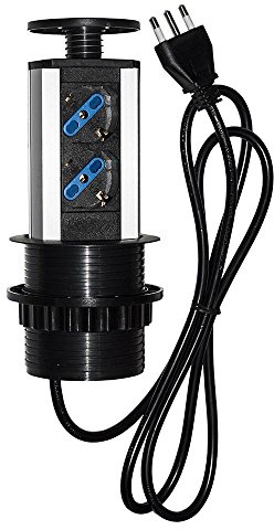 LINK LKMPT01 multipresa da tavolo a scomparsa con 2 prese universali Schuko/italiane 10-16A tripolari in metallo nero lunghezza cavo 1,60 metri confezione da 12 unità dimensioni 31x6,7x7,2 cm
