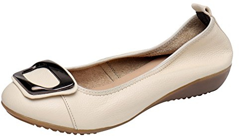 Jamron Femmes Cuir Véritable Chaussures de Confort Semelle Souple Ballerines Bas Talon Compensé Chaussons