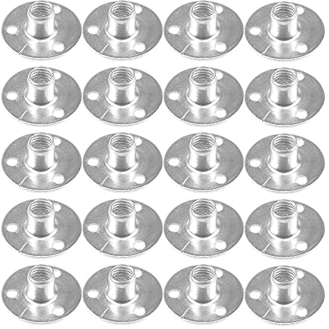 ComPDCVD 20 piezas Tuerca en T de Base Redonda Tuerca de Fijación de Tres Agujeros de Galvanizado Tuercas para Muebles de Madera Dura y Blanda