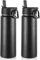 Volhoply 650ml Trinkflasche Edelstahl Zwei Packungen,Doppelwandig Vakuum Isolierte Thermosflasche mit Strohhalm,Metall Water Bottle,BPA-Frei Thermoskanne für kinder,Sport,Schule,Outdoor(Schwarz,2 Set)