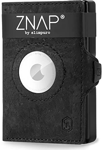 ZNAP Airtag Wallet aus Premium Leder | Kreditkartenetui Herren | Geldbörse Herren | RFID-Blockierung & Slim Wallet I Kartenetui, Air Tag Geldbeutel Portemonnaie Herren -12 Karten - Tiefschwarz
