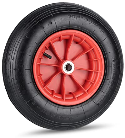 Relaxdays Schubkarrenrad 4.80/4.00-8, luftbereift, Ersatzrad, Kunststofffelge, 120kg, Luftreifen mit Ventil, schwarz/rot