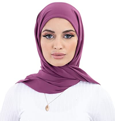 Hijab de seda de medina con gorro integrado Made in Turquía para mujer musulmana velada, frambuesa, Talla única
