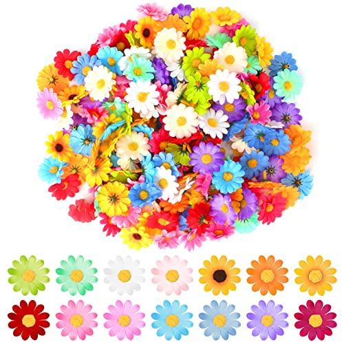 JYUHA 150 PCS Artificial Daisy Flower Heads, Colorful Silk Daisy Flowers Head 4cm Mini Fake Fabric Flowers for DIY Crafts Wreath Gift Wedding Decoration
