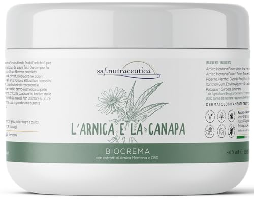 Saf.Nutraceutica - Crema Gel Arnica Per Cavalli Uso Umano e Canapa | Super Forte Sollievo Muscolare e Articolare | Olio Essenziale di Eucalipto | Vegan e Naturale | Arnica Forte, Beige, 500 ml