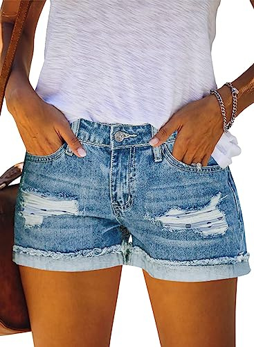 JOCAFIYE Short en jean basique 2025 pour femme - Short court en denim, 02 bleu clair., M