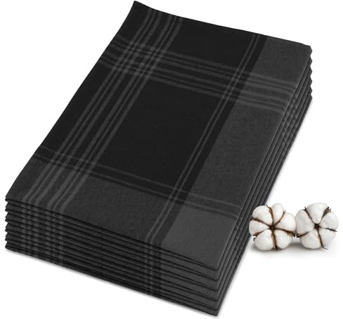 JEMIDI Trapos Cocina Algodon 100% - 6X Trapos de Cocina para Secar 70x50cm - 6X Paños Cocina con Lazo para Colgar - Paños de Cocina Buenos Certificado OekoTex - Cuadros Negros