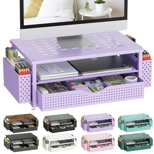 gianotter Organizer da scrivania e accessori, supporto per monitor con cassetto e 2 portapenne, accessori da scrivania viola, supporto per computer adatto per uffici e dormitori (viola)