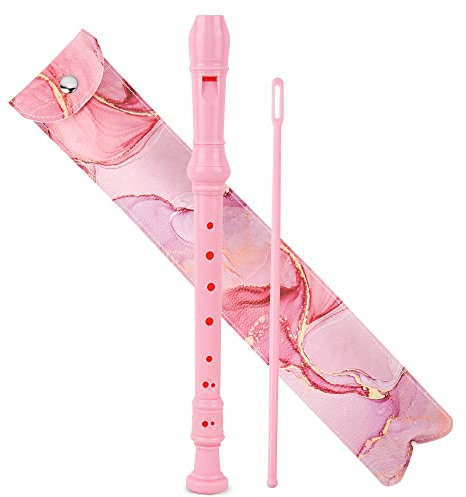 Czzmy Blockflöte für Kinder Anfänger Sopran Deutsche Griffweise, 8-Loch Flöte für Erwachsene, Recorder mit Etui,Reinigungsstift und Bedienungsanleitung(2-Rosa Splash-Tintev