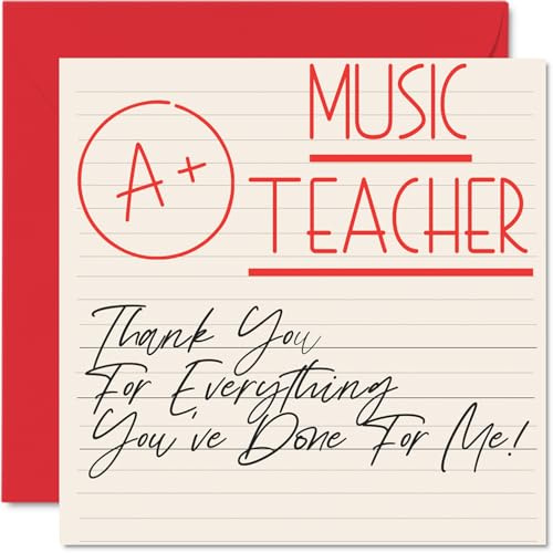 Thank You Cards for Music Teacher - A+ Teacher - Thankyou Cards for Him Her Men Women Teacher, Heartfelt Appreciation Card, 145mm Thank You So Much Greeting Gifts