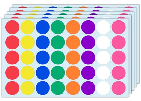1000 Stycken - 25mm Färgade Prickade Klistermärken, Sticky Dots Etiketter - 8 Olika Färger | 8 färger