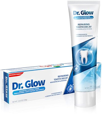 Dr. Glow Kariesreparatur Zahnpasta für Erwachsene, Remineralisierende Hydroxylapatit Zahncreme, Zahnpasta Ohne Fluorid Zahnpflege bei Karies, Zahnreinigung, Zahnfüllung & Zahnschmelzreparatur, 100g