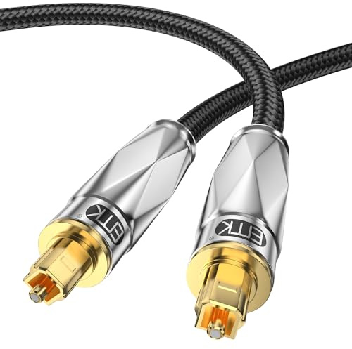 EMK Digital Optical Audio Cable (24K Gold Plated Connectors,Aluminum Alloy Shell,Braided Jacket) S/PDIF Toslink Optical Cable Fiber Optic Cable for Home Theater,Soundbars,Gaming Consoles (15 metres)