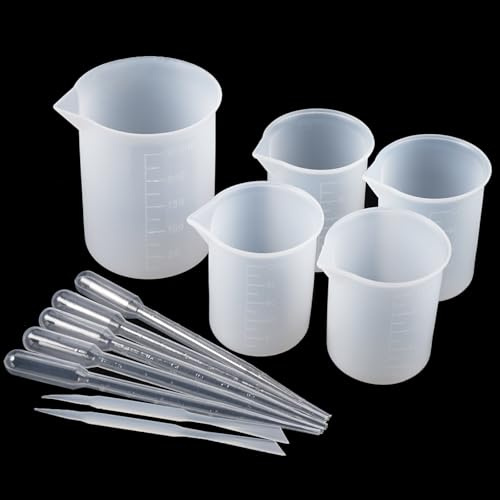 250 Ml / 100 Ml Vaso Medidor Pequeños de Silicona, Tazas Medidoras de Silicona,Taza Medidora para Batidora Resina Epoxi, Vaso Medidor Transparente Flexibles con Escala y Cuentagotas