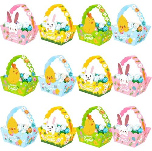 YouYuer 12PCS Cestino Pasquale,Cesti Pasquali,Cestini di Pasqua Artigianato,Cesto Regali per Pasqua,Cestino Pasqua in Feltro con Manico per Uova, Caramelle, Regali,Come Decorazione Pasquale