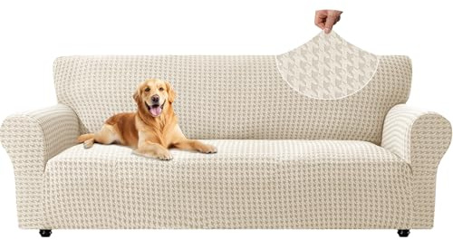 YSTELLAA Copridivano 3 Posti con Braccioli, Copri Divano AntiGraffio Gatto Cani, Copridivani Elasticizzati, Universale Fodera Divano Moderno, Sofa Cover Antiscivolo Antimacchia, Beige