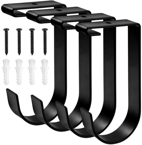 SPEEDWOX Heavy Duty Overhead Garage Storage Hooks for Ceiling Rack Wall Shelving and Bike Hanging - 4 Pack Add On Accessory Flat Hooks Bike Hooks for Garage Ceiling Mount Rack, Black